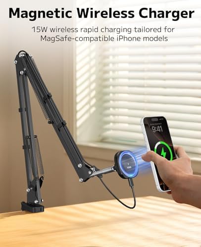 VRIG Magnetic Wireless Charger Phone Stand for Bed Desk Flexible Long Arm - Image 5