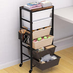 Rolling Cart with Drawers, Rolling Storage Cart with Large Plastic Drawers & Wooden Tabletop, Utility Cart with Pegboards & Basket, Storage Drawers Cart for Living Room, Classroom, Bedroom, Office by Unknown