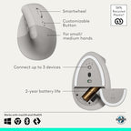 Logitech Lift Vertical Ergonomic Wireless Mouse - Sand - Image 6