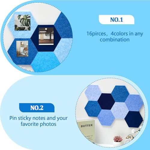 6.7 x 5.9 in 16 Pcs Hexagon Cork Board Tiles, Felt Pin Boards, Ocean - Image 6