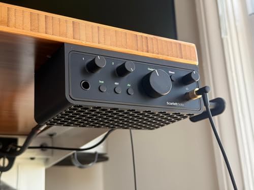 Under Desk Mount for Focusrite Scarlett Solo 4th Gen, Ventilated Space-Saving Audio Interface Bracket Holder (with Headphone Hook) - Image 4