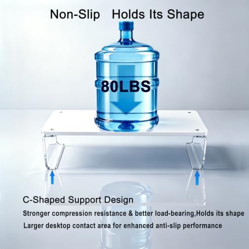 Acrylic Monitor Stand Riser L14" x H5" | Multi-Purpose Desk Organizer for Monitor & Laptop, Compatible with PC, Apple Studio Display and Printer, Ideal for Home Workspaces & Office Desks (White) - Image 3
