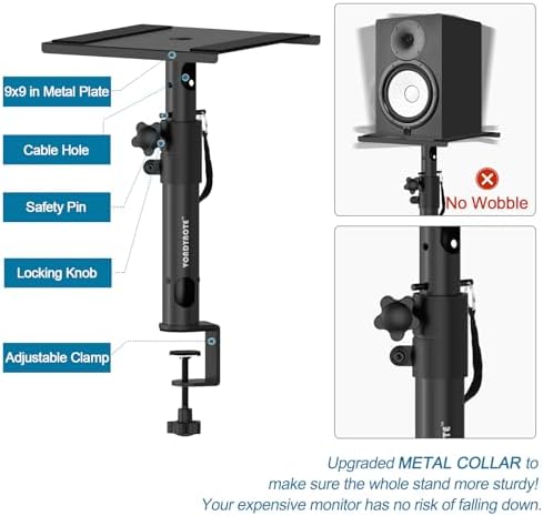Vondynote Studio Monitor Stands Desk Clamp Speaker Stands with Cable Hole - Image 2