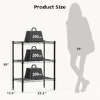 HealSmart 3-Tier Metal Wire Storage Shelves, Adjustable Standing Storage Rack Shelf, Heavy Duty Steel Shelving Unit Organizers for Kitchen Bathroom Pantry Garage, 23.2" W×13.4" D×30.3" H, Black - Image 3