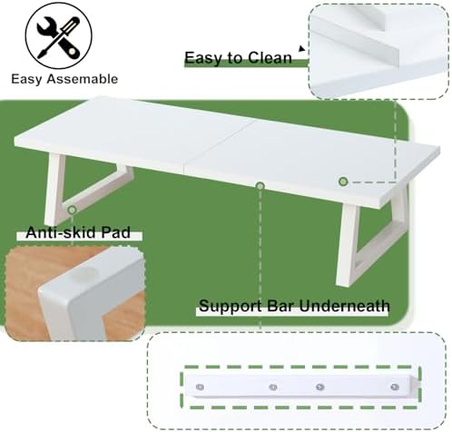 TEAMIX 24 inch Monitor Riser for Desk, Wood & Steel Computer/TV Stand White - Image 4