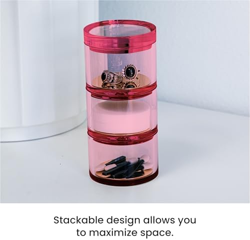 OfficeGoods 3-Tier Stackable Acrylic Holder, Pink with Silver Metal Base - Image 4