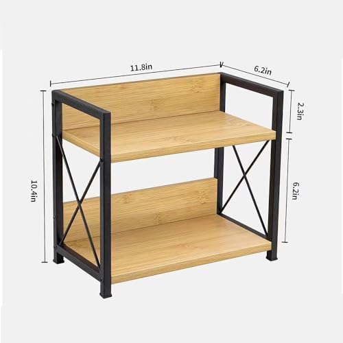 Office Desk Shelf Organizer, Wood Desktop Bookshelf Supplies Storage Rack, Shelf for Top of Desk and Dresser and Cubicle Decor Aesthetic Bookshelf (Brown, Small 12.9" Lx6.3 Wx10.2 H) - Image 3