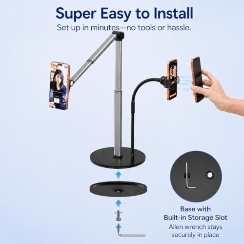 Mistriddle Magnetic Overhead Phone Stand, Adjustable Arm with Extension Rod - Image 6
