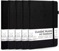 5 Pack Journal Notebook Bulk for School, Feela Hardcover Business Notebooks Classic Ruled Lined Journals with Pen Holder for Work Note Taking, with 5 Black Pens, 120 GSM, 5.1”x8.3”, A5, Black by feela