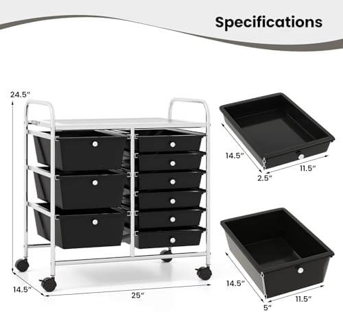 Giantex 9 Drawers Rolling Cart, Classroom Organizers, Storage Cart with Wheels, for Teacher Office Home School Supplies Tool Craft Art Paper, Black - Image 3