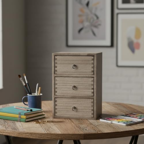 DDYURI Wood Tabletop Storage Cabinet Organization Box Caddy with 3 Drawers for Office Supplies Desktop Dresser Organizer Dark Brown - Image 2