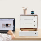 Wooden Desktop Storage Box with Lockable Drawers, Flat File Cabinet Drawer Desktop Storage Box, Countertop Storage Cabinet for Office Home Toiletries Supplies Vanity (walnut+white, 4 Drawer) - Image 2
