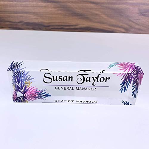 Artblox Office Desk Name Plate Personalized | Custom Name Plates for Desks | Leaf Purple Design On Clear Acrylic Glass | Office Desk Decor - (8" x 2.5") - Image 4