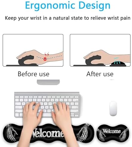 Keyboard Wrist Rest Set,Memory Foam Wrist Support Mouse Pad,31.5"x11.8" Desk Mat for Comfortable Typing & Pain Relief,Non-Slip Base for Office & Home Use - Funny Skeleton - Image 4
