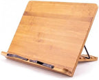 Bamboo Cookbook Stand Large, Adjustable Book Holder Tray and Page Paper Clips - Natural Color Large - 4-Position Recipe Book Stand Holds Thick Books for Kitchen Counter, Reading, Studying - Foldable - Image 2