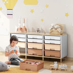 TOOLF 12 Drawers Storage Cabinet with Wooden Top and Plastic Bins,Brown - Image 2