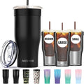 Universal Iced Coffee Sleeve - Niceyos Upgraded Double Wall Reusable Stainless Steel Holder Sleeves Insulator for Cold Drinks Fits Starbucks Dunkin Donuts McDonalds Small Medium Large Cups (Black) by NICEYOS