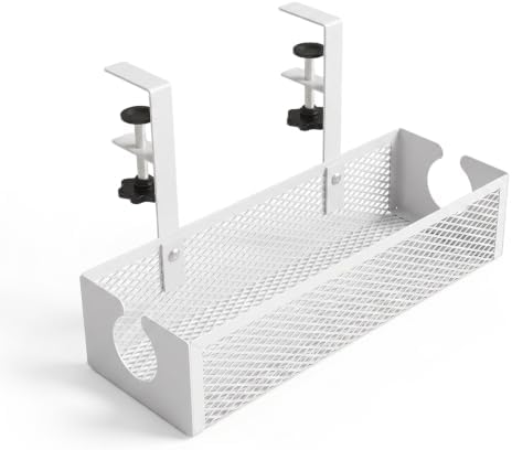 Under Desk Cable Management Tray, 2026 New Adjustable No Drill Cord Organizer with Clamp, Premium Cable Management Box for Home Office Standing Desk Wire Management (White a) by AIIONP