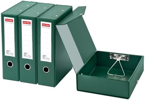 Storage File Boxes 4 Pack, Foldable File Box with Clip, 88mm Spine, Green by LEPAPILLIONJEWELRY
