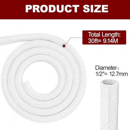 Automotive Wire Loom High Temperature Braided Wire Loom, Split-Sleeve Heat Resistant Wiring Loom Cord Cover for Harness Wires, Self-Wrapping Heavy Duty Sheathing Cable Management White (1/2"-30Feet) - Image 4