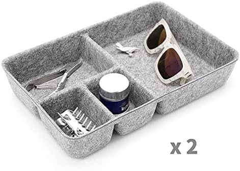 Welaxy Junk Drawer Organizer bin 4 Compartments Office Organizers Bins Felt Trays Drawers 2 dividers Multi-Purpose Storage (Grayx2) - Image 5