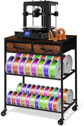3D Printer Filament Storage Shelf with Drawers& Wheels, Heavy Duty 2-Tier 3D Printer Filament Metal Stand with Storage, Adjustable Filaments Organzied Rack for Workshop Studio Office, 4 Leveling Feet by Srora