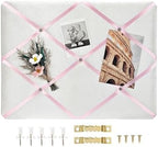 White Fabric Memo Bulletin Board, 17x13 inches Velvet Pin Board for Wall, Vision Board Message Board with Pink Criss-Cross Ribbons for Home Office School Wall Decor(PK Ribbon,4333) by Aitakatta