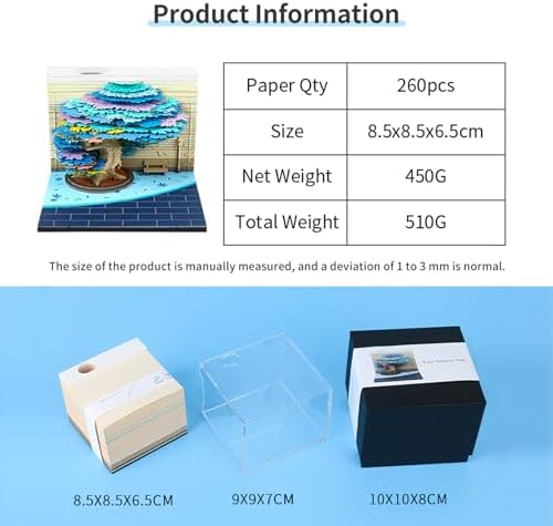 3D Memo Pad Tree Model Colorful 3D Sticky Notes Paper Notes,3D Art Notepad with Pen Holder (The Spring Tree) - Image 6