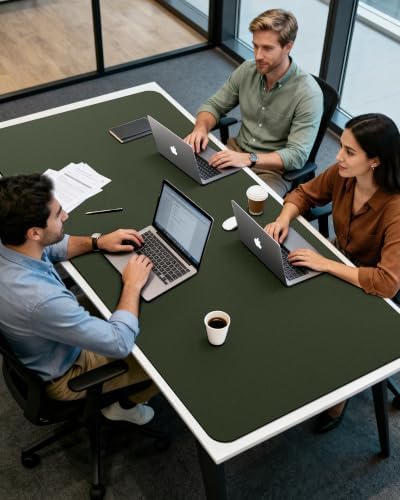 YSAGi 55" x 24" Large PU Leather Desk Mat for Keyboard and Mouse - Waterproof Non-Slip Desk Pad Protector for Office, Home, Writing Desk, Olive Green - Image 3
