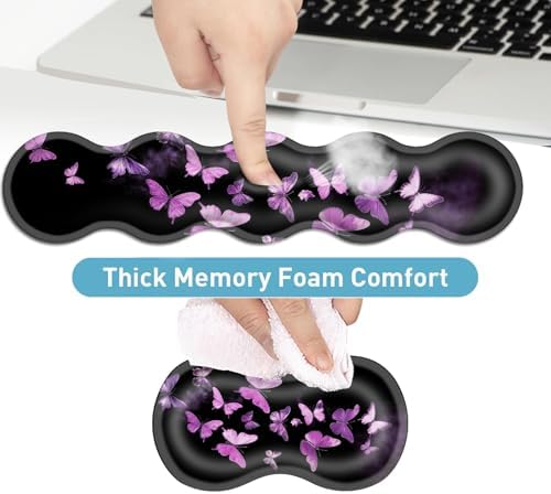 Keyboard Mouse Pad Set, Extended Gaming Mouse Pad+Ergonomics Keyboard Wrist Rest Support, Memory Foam, Easy Typing Pain Relief, 4Pcs XL Ultra Thick Desk Mat,Purple Butterflies - Image 4