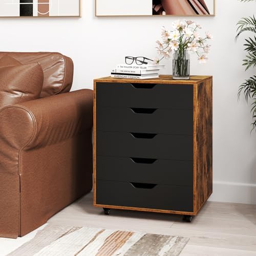 Giantex 5-Drawer Storage Cabinet with Drawers, Wheels, Rolling Lateral Filing Under Desk, Chest, 19.5" x 16" x 25.5" Office Mobile File Cabinet for Living Room, Study - Image 2
