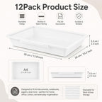 gisgfim 12 Pack Flat Storage Paper Tray with Clear Latching Lids, White - Image 2