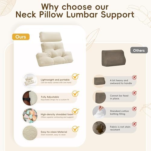 2 Piece Neck Pillow and Lumbar Support Back Cushion Set for Recliner, Beige - Image 5