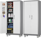 SUXXAN Metal Garage Cabinet with Wheels and Pegboard 71'' x 32'' x 16'', Lockable Rolling Steel Cabinet with 5 Adjustable Shelves and Door for Garage, Office, Kitchen, Assembly Required by SUXXANFurniture