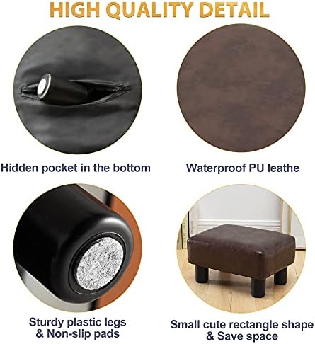 LUE BONA Small Rectangle Foot Stool, PU Leather Fabric Footrest Ottoman with Non-Skid Plastic Legs, Modern Rectangle Footrest Small Step Stool Ottoman for Couch, Desk, Office, Living Room, Brown - Image 5
