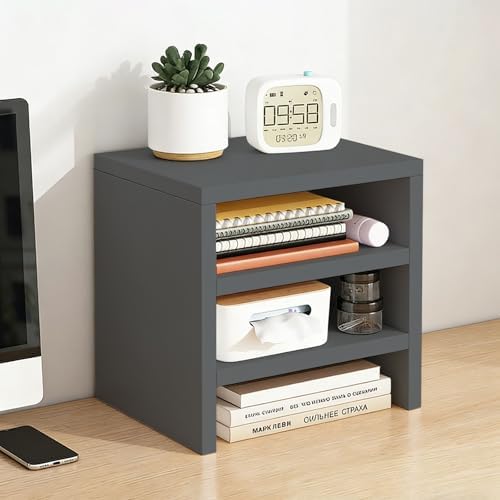 Solid Wood Monitor Stand Riser & Laptop Stand Desk Organizer - Office Accessories for PC Workspace, Computer Organization, Countertop Hutch Dark Grey 9.9x7.9x9in by Unknown