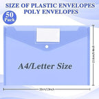 Yeaqee 50 Pcs Plastic Envelopes for Documents Plastic A4, Blue - Image 2