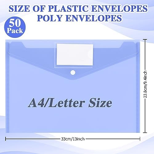 Yeaqee 50 Pcs Plastic Envelopes for Documents Plastic A4, Blue - Image 2