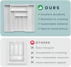 Sben Bamboo Cutlery Drawer Organizer, White, Large - Image 7