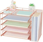 AUPSEN Rose Gold Desk Organizers and Accessories, 5-Tier Desktop Paper File Organizer with Removable File Holder, Desk Accessories & Workspace Organization for Home Office Supplies (Rose Gold) by AUPSEN