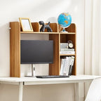 VEVOR Wood Desk Shelf, Desktop Bookshelf, Desk Storage Hutch with 6 Shelves, Office Countertop Organizer 3-Tier Display Rack, with Anti-Slip Feet Pads, for Office, Home & Dorm, Natural - Image 2