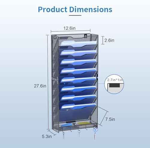 OUTWOLF 10 Tier Hanging Wall File Organizer Wall Mount Paper Document Folder Holder with Hooks for Home Office Organization - Image 5