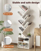 SUNMORY 6 Tier Tree Bookshelf, Tall Small Bookcase with Storage Cabinet - Image 5