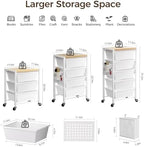 Rolling Cart with 4 Drawers, Plastic Drawer Storage Carts with Wheels & Wooden Tabletop, Metal Utility Cart with Pegboards, Office Living Room Classroom Craft Organization and Storage, Bright White - Image 3