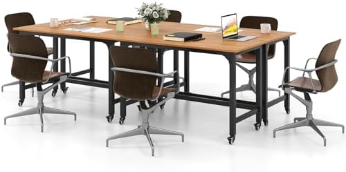 Giantex 8FT Conference Table, 4 PCS 48" Rectangular Mobile Meeting Room Desk w/Removable Storage Bag & 2 Hanging Hooks, Rolling Modern Seminar Boardroom Table for Office Conference Room, Natural - Image 3