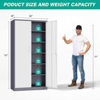 Wide & Deep Metal Storage Cabinet with 2 Doors and 5 Adjustable Shelves,72 inch Tall Locking Garage Storage Cabinet with Lock,Gray White Pantry Cabinets,Steel Cabinets for Home,Office,Garage 72x36x18 - Image 3