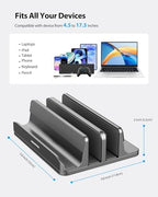 AboveTEK Vertical Laptop Stand, 3 Slots Aluminum Desk Laptop Holder & Laptop Docking Station Stand for MacBook, Tablet, Phone - Universal Fit (Up to 17.3") - Heavy Duty Polished, Anti Slide - Grey - Image 3