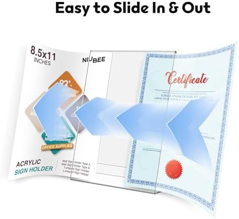 NIUBEE Acrylic Sign Holder 8.5 x 11 Vertical L-Shape Flyer Stand 6 Pack - Image 4