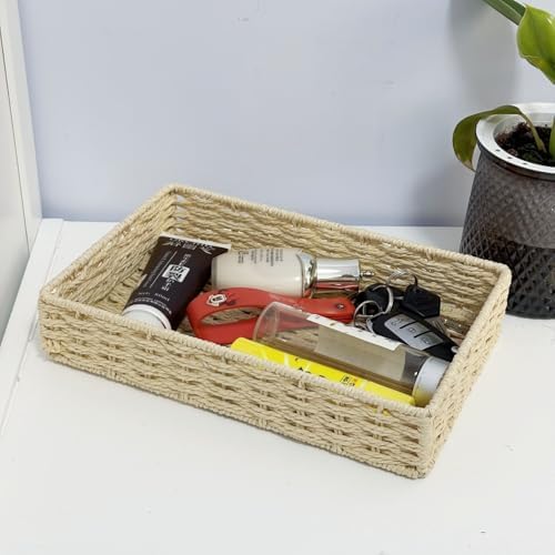 4PCS Small Woven Paper Rope Storage Basket organizing,Beige - Image 6
