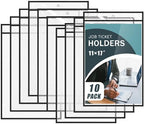 Feifeiya 10 Pack 11 x 17 Inch Job Ticket Holders, Dry Erase Pockets, Clear Paper Sleeves, Shop Ticket Holders, Writable and Erasable Document Cover, Transparent Pocket Cover(Black) by Feifeiya